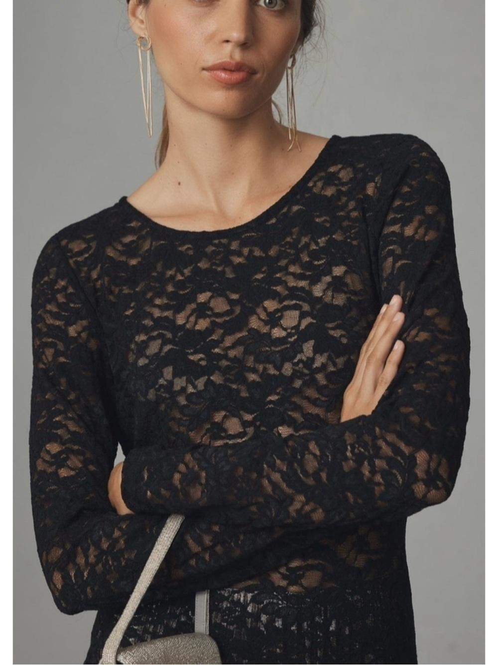 Anthropologie Long-Sleeve Lace Crew-Neck Top